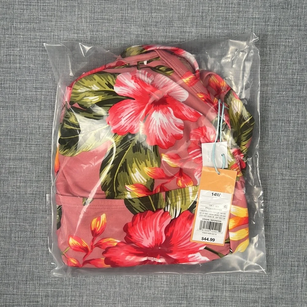 14W 18W Kona Sol Pink Floral One Piece Swimsuit Plus Size - Picture 3 of 3